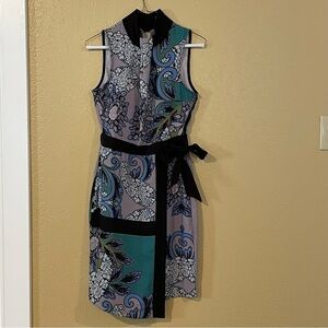 Closet London Sz 4 sheath dress Belted floral paisley form fitting